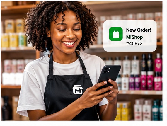 Merchant receiving an online order on a phone