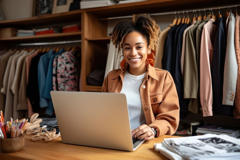 Online merchant working from a laptop