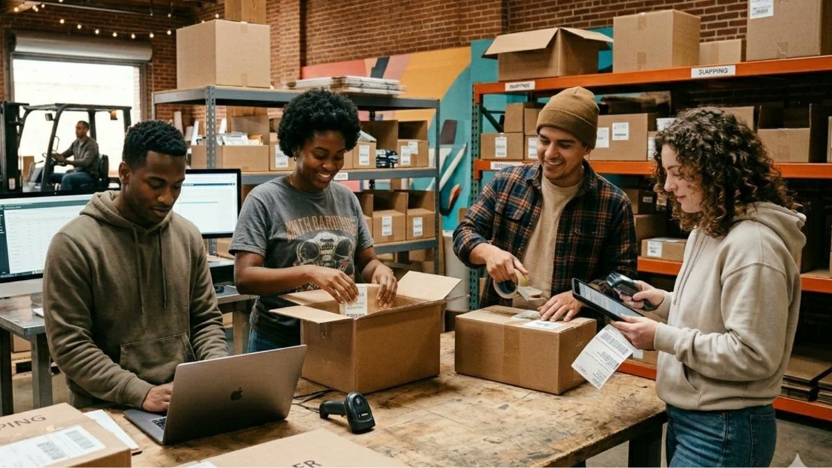 Commerce team preparing and managing customer orders